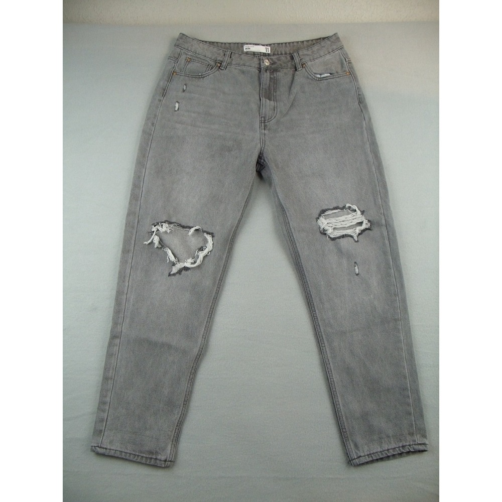 Refuge Denim Mom Jeans Women's 11 Gray High Rise Distressed Ripped Casual